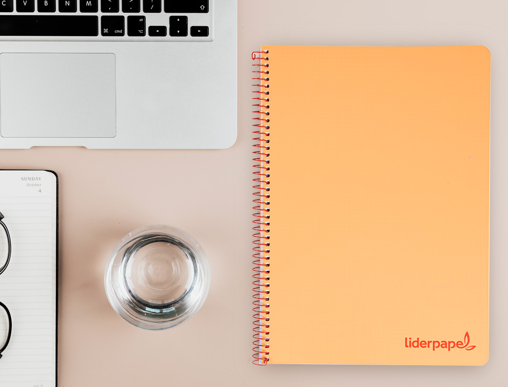 CUADERNO ESPIRAL LIDERPAPEL A4 WONDER TAPA PLASTICO 80H 90GR CUADRO 4MM CON MARGEN COLOR NARANJA