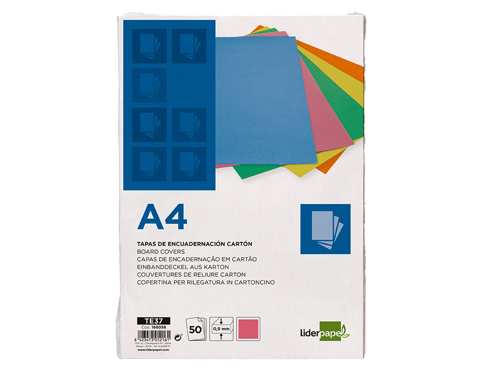TAPA ENCUADERNACION LIDERPAPEL CARTON A4 0,9MM ROSA FLUOR PAQUETE DE 50 UNIDADES