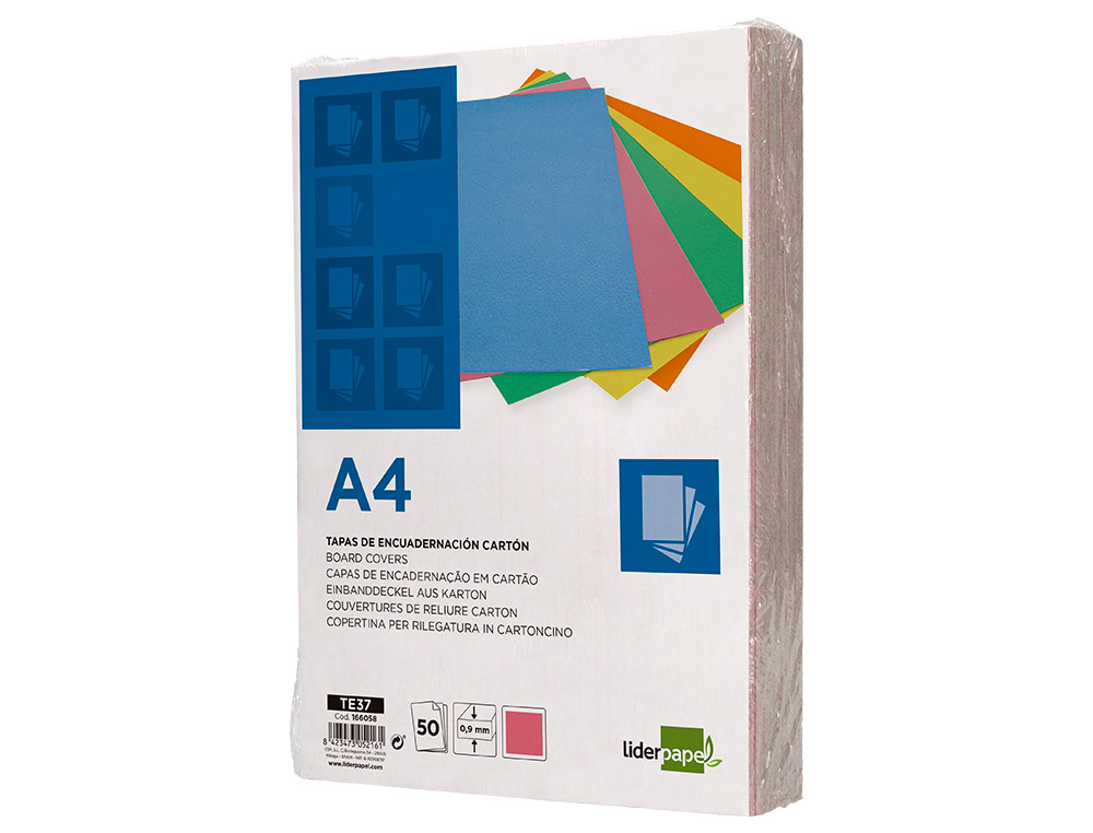 TAPA ENCUADERNACION LIDERPAPEL CARTON A4 0,9MM ROSA FLUOR PAQUETE DE 50 UNIDADES
