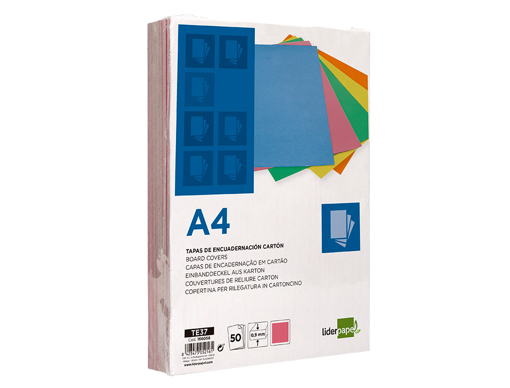 TAPA ENCUADERNACION LIDERPAPEL CARTON A4 0,9MM ROSA FLUOR PAQUETE DE 50 UNIDADES