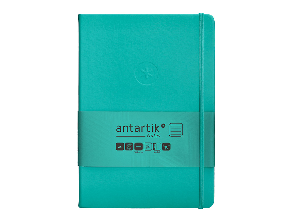 CUADERNO CON GOMILLA ANTARTIK NOTES TAPA DURA A5 HOJAS RAYAS TURQUESA 100 HOJAS 80 GR FSC
