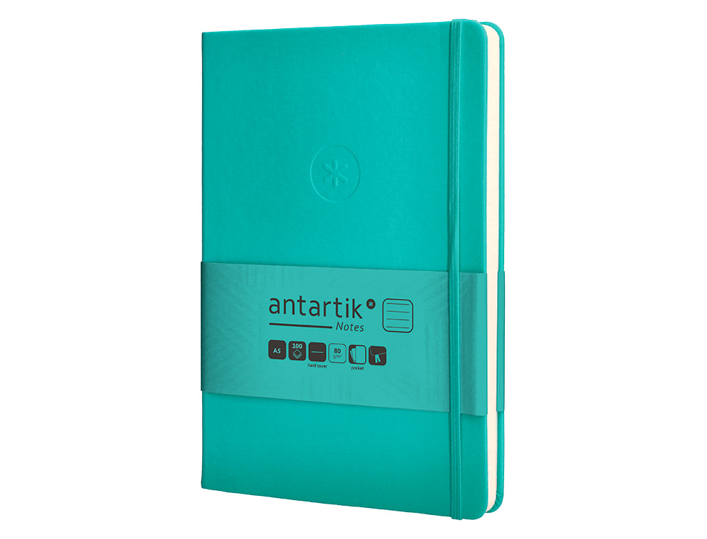 CUADERNO CON GOMILLA ANTARTIK NOTES TAPA DURA A5 HOJAS RAYAS TURQUESA 100 HOJAS 80 GR FSC
