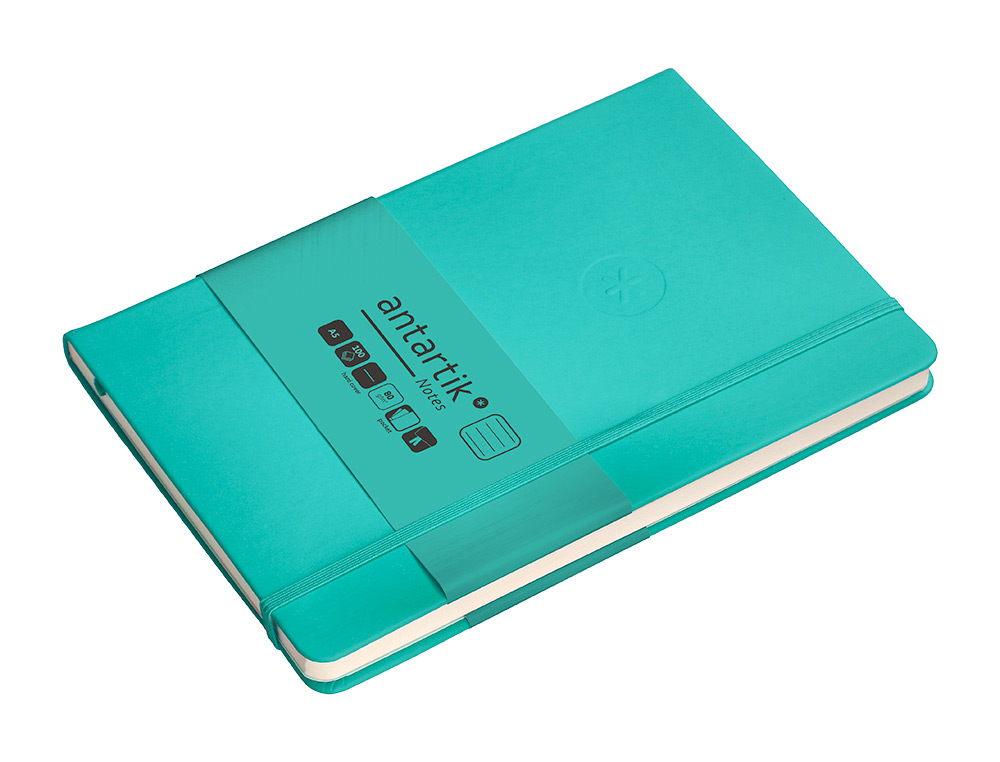 CUADERNO CON GOMILLA ANTARTIK NOTES TAPA DURA A5 HOJAS RAYAS TURQUESA 100 HOJAS 80 GR FSC