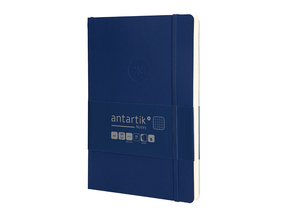 CUADERNO CON GOMILLA ANTARTIK NOTES TAPA BLANDA A5 HOJAS CUADRICULA AZUL MARINO 80 HOJAS 80 GR FSC