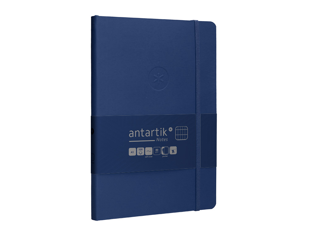 CUADERNO CON GOMILLA ANTARTIK NOTES TAPA BLANDA A5 HOJAS CUADRICULA AZUL MARINO 80 HOJAS 80 GR FSC