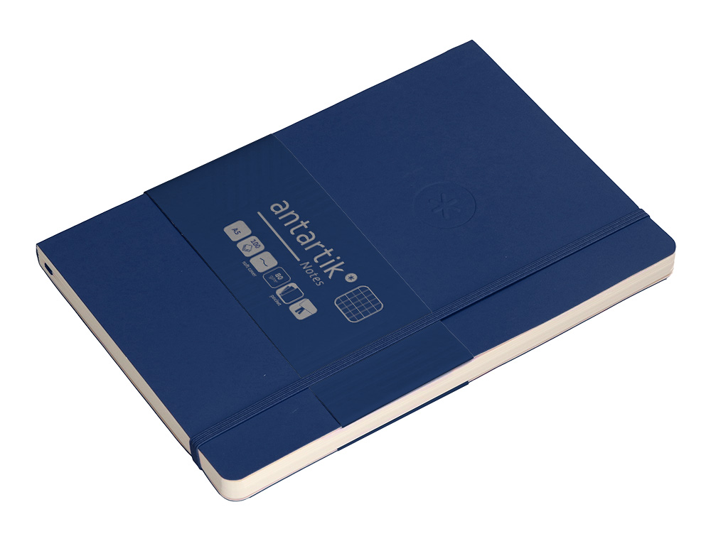 CUADERNO CON GOMILLA ANTARTIK NOTES TAPA BLANDA A5 HOJAS CUADRICULA AZUL MARINO 80 HOJAS 80 GR FSC