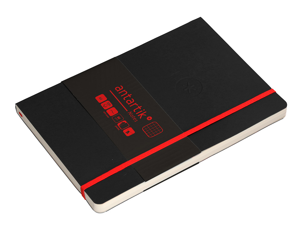 CUADERNO CON GOMILLA ANTARTIK NOTES TAPA BLANDA A5 HOJAS CUADRICULA NEGRO Y ROJO 80 HOJAS 80 GR FSC