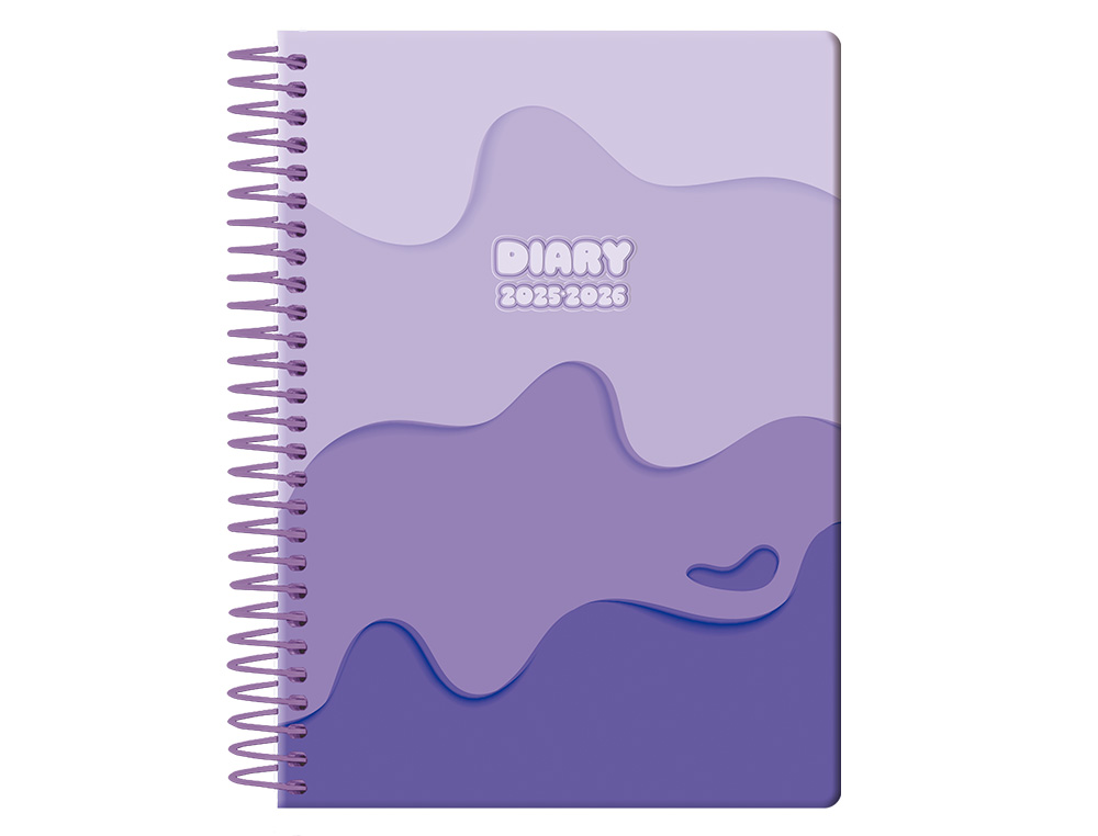 AGENDA ESCOLAR LIDERPAPEL 25-26 ESPIRAL MELTING MORADO SEMANA VISTA A5 BILINGÜE PAPEL FSC 80 GR