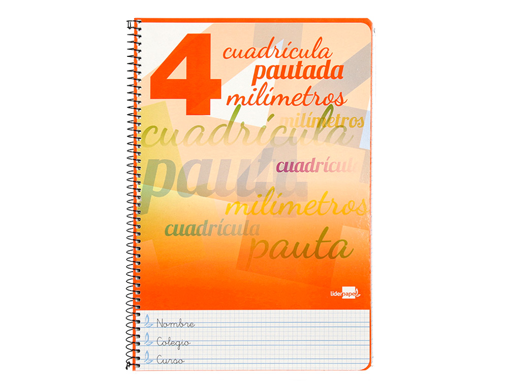 CUADERNO ESPIRAL LIDERPAPEL FOLIO PAUTAGUIA TAPA DURA 80H 75GR CUADRO PAUTADO 4MM CON MARGEN COLORES SURTIDOS