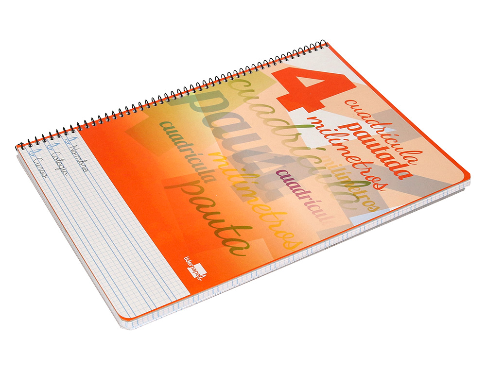 CUADERNO ESPIRAL LIDERPAPEL FOLIO PAUTAGUIA TAPA DURA 80H 75GR CUADRO PAUTADO 4MM CON MARGEN COLORES SURTIDOS