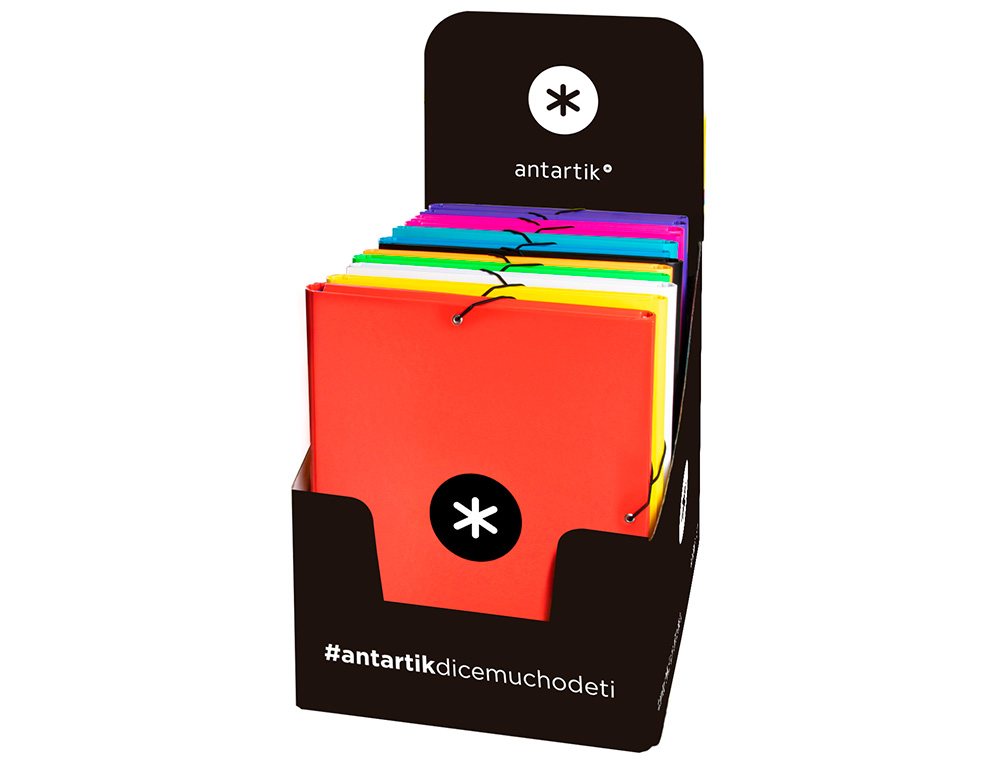 CARPETA ANTARTIK GOMAS TRES SOLAPAS CARTON FORRADO A4 COLORES SURTIDOS