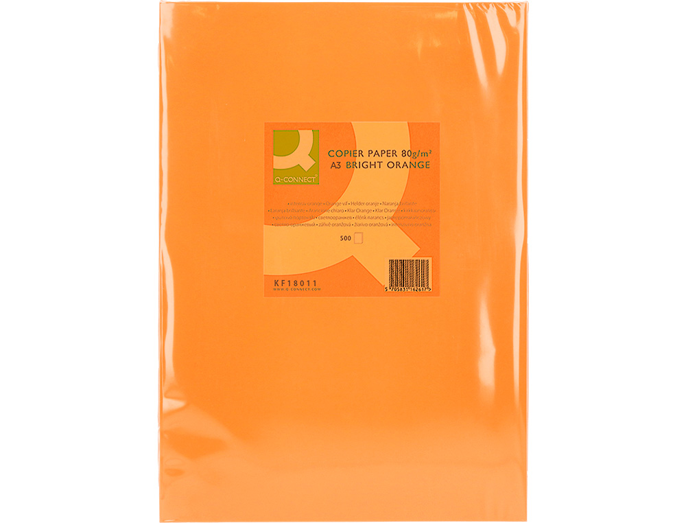 PAPEL COLOR Q-CONNECT DIN A3 80 GR NARANJA INTENSO PAQUETE DE 500 HOJAS