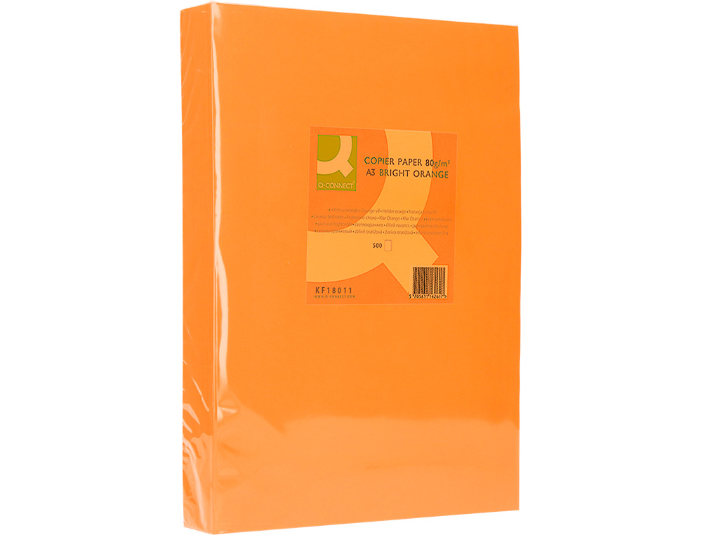 PAPEL COLOR Q-CONNECT DIN A3 80 GR NARANJA INTENSO PAQUETE DE 500 HOJAS