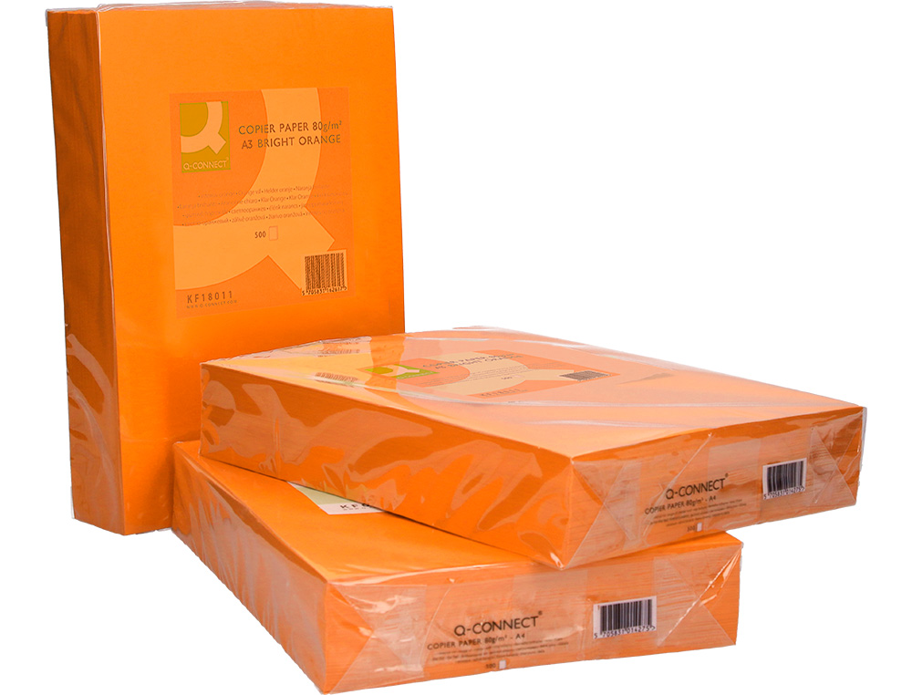 PAPEL COLOR Q-CONNECT DIN A3 80 GR NARANJA INTENSO PAQUETE DE 500 HOJAS