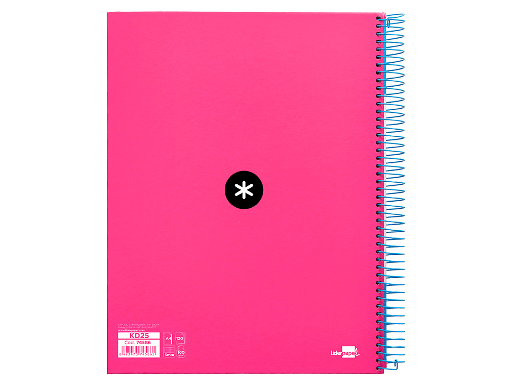 CUADERNO ESPIRAL A4 MICRO ANTARTIK TAPA FORRADA 120H 90 GR CUADRO 5MM 5 BANDAS 4 TALADROS COLOR ROSA