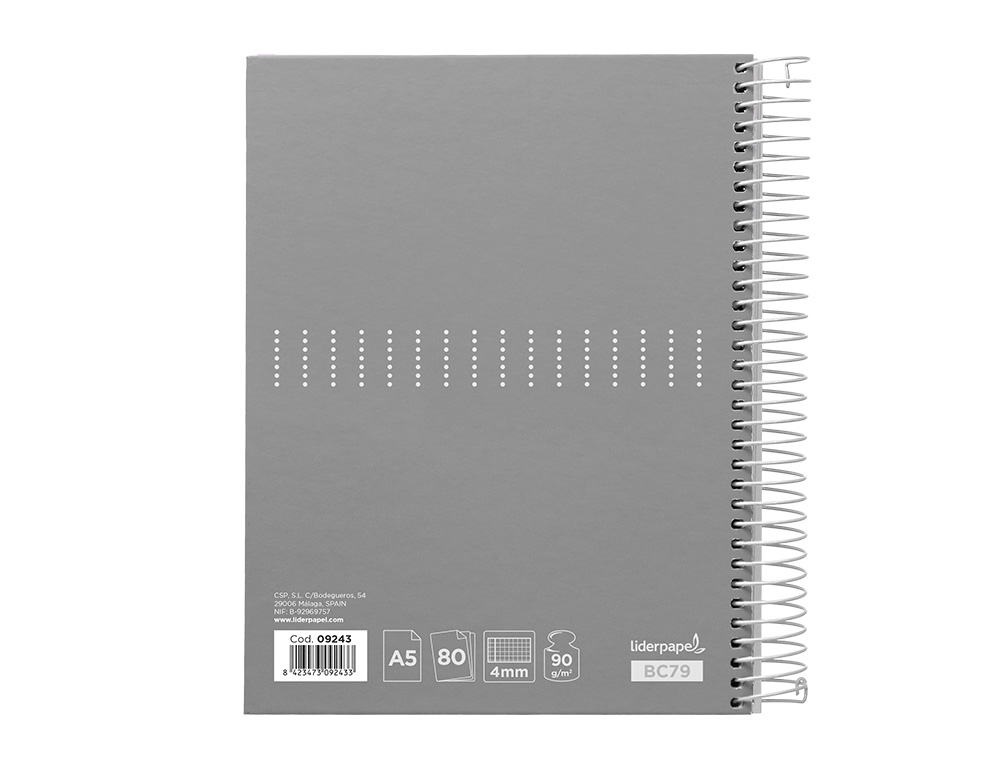 CUADERNO ESPIRAL LIDERPAPEL A5 CRAFTY TAPA FORRADA 80H 90 GR CUADRO 4MM CON MARGEN COLORES SURTIDOS