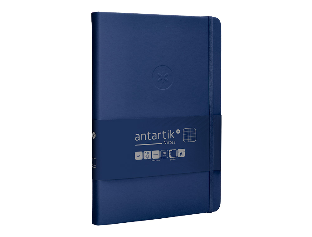 CUADERNO CON GOMILLA ANTARTIK NOTES TAPA DURA A5 HOJAS CUADRICULA AZUL MARINO 100 HOJAS 80 GR FSC