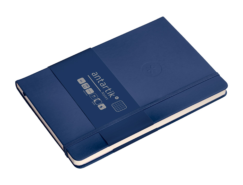 CUADERNO CON GOMILLA ANTARTIK NOTES TAPA DURA A5 HOJAS CUADRICULA AZUL MARINO 100 HOJAS 80 GR FSC