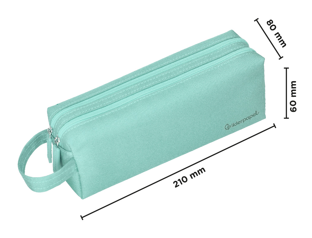 ESTUCHE PORTATODO LIDERPAPEL CLASSIC RECTANGULAR CON ASA 2 CREMALLERAS 210 X80MM VERDE MANZANA