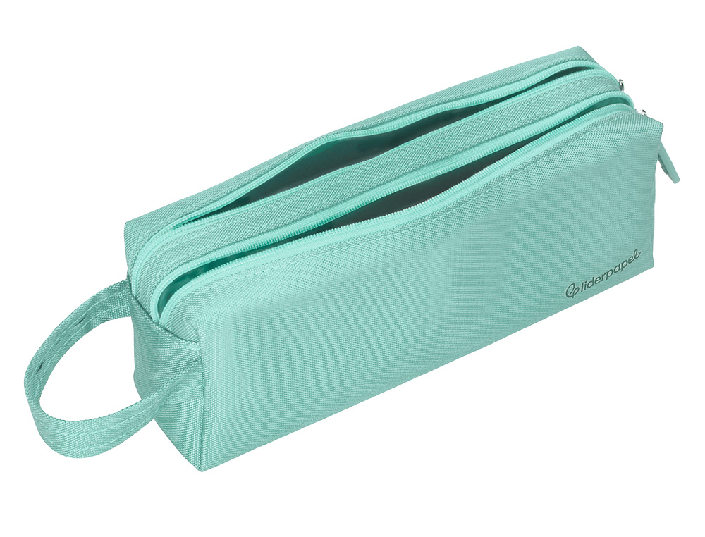 ESTUCHE PORTATODO LIDERPAPEL CLASSIC RECTANGULAR CON ASA 2 CREMALLERAS 210 X80MM VERDE MANZANA