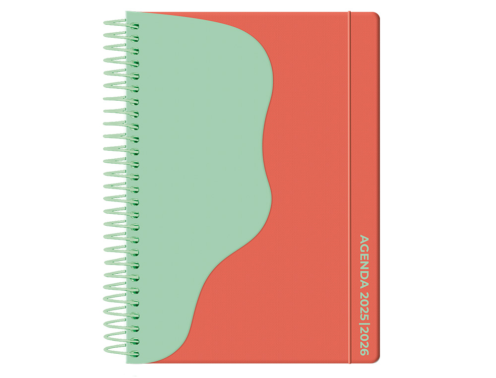 AGENDA ESCOLAR LIDERPAPEL 25-26 ESPIRAL WAVES ROJO SEMANA VISTA A5 BILINGE PAPEL FSC 80 GR