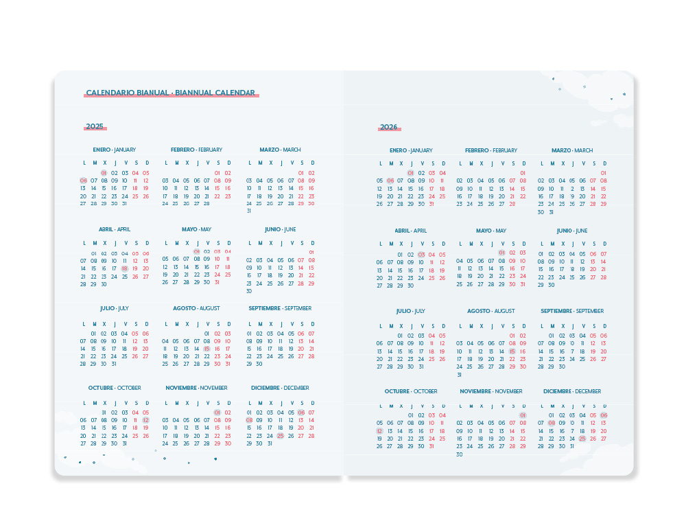 AGENDA ESCOLAR LIDERPAPEL 25-26 ESPIRAL WAVES ROJO SEMANA VISTA A5 BILINGE PAPEL FSC 80 GR