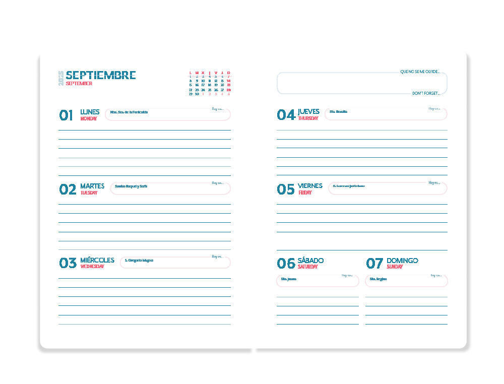 AGENDA ESCOLAR LIDERPAPEL 25-26 ESPIRAL WAVES ROJO SEMANA VISTA A5 BILINGE PAPEL FSC 80 GR