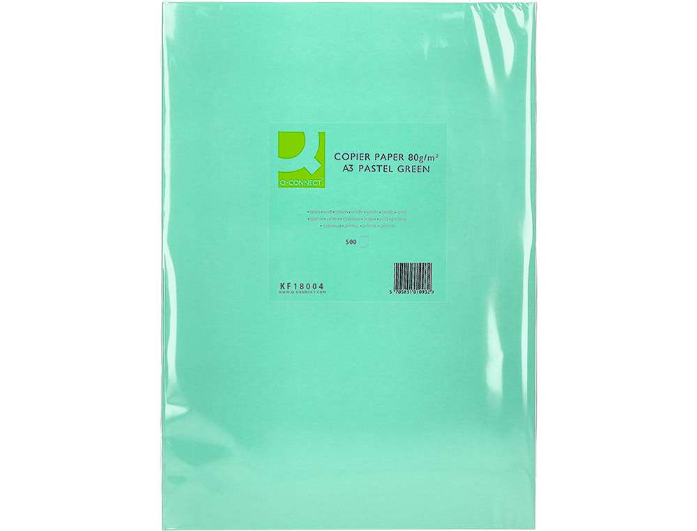 PAPEL COLOR Q-CONNECT DIN A3 80GR VERDE PAQUETE DE 500 HOJAS